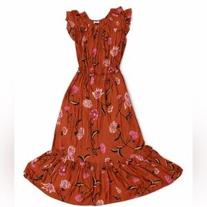 Rust Floral Maxi Dress | Small | Boho